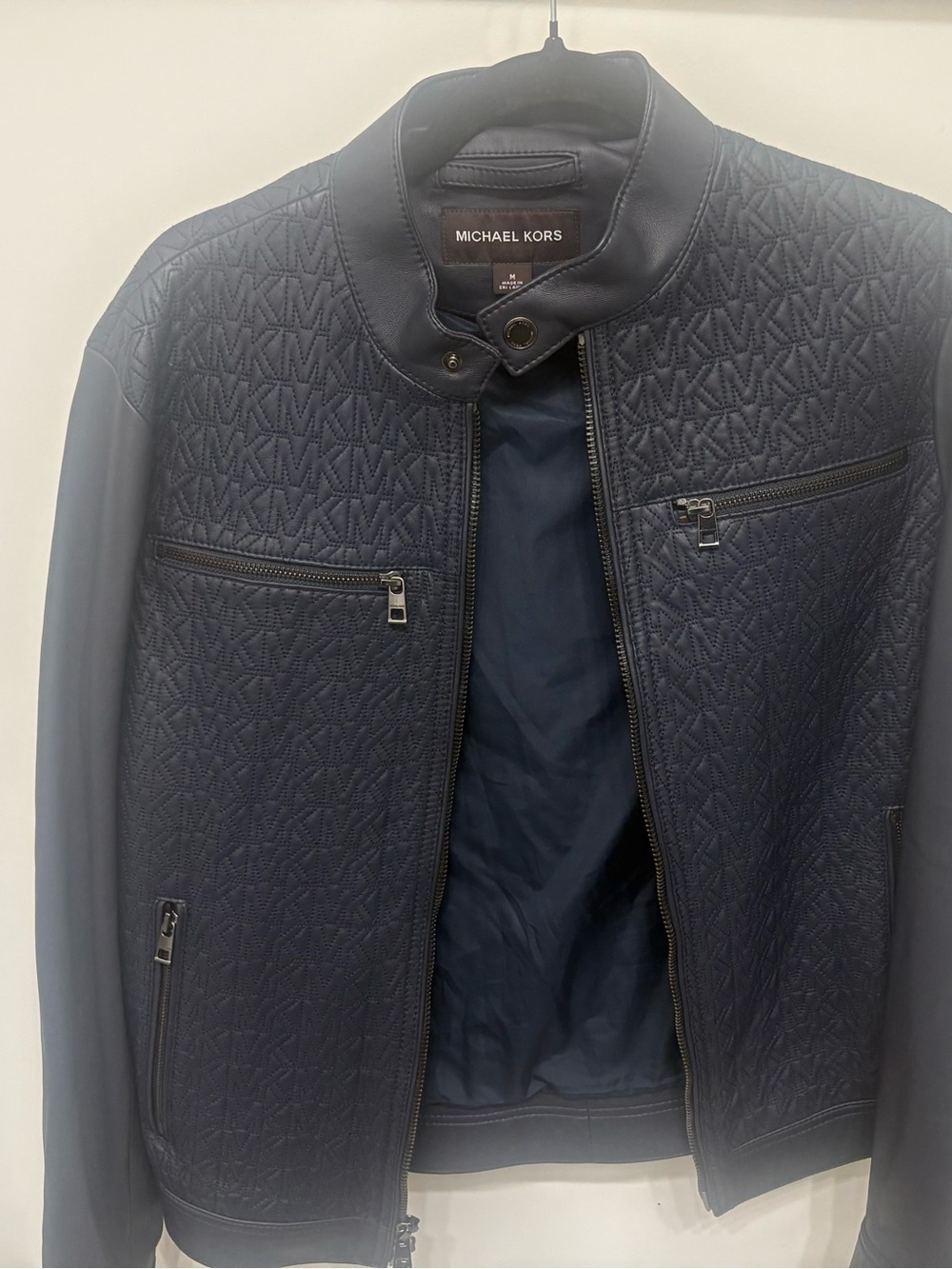 Michael Kors Men’s Dark Navy Quilted Logo Bomber Jacket